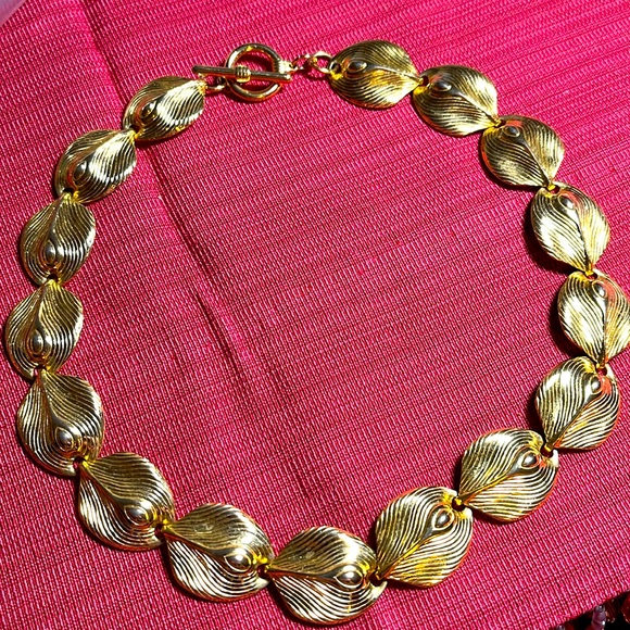 Vintage Gold Link Choker Collar Necklace, Textured Links - Picture 1 of 3